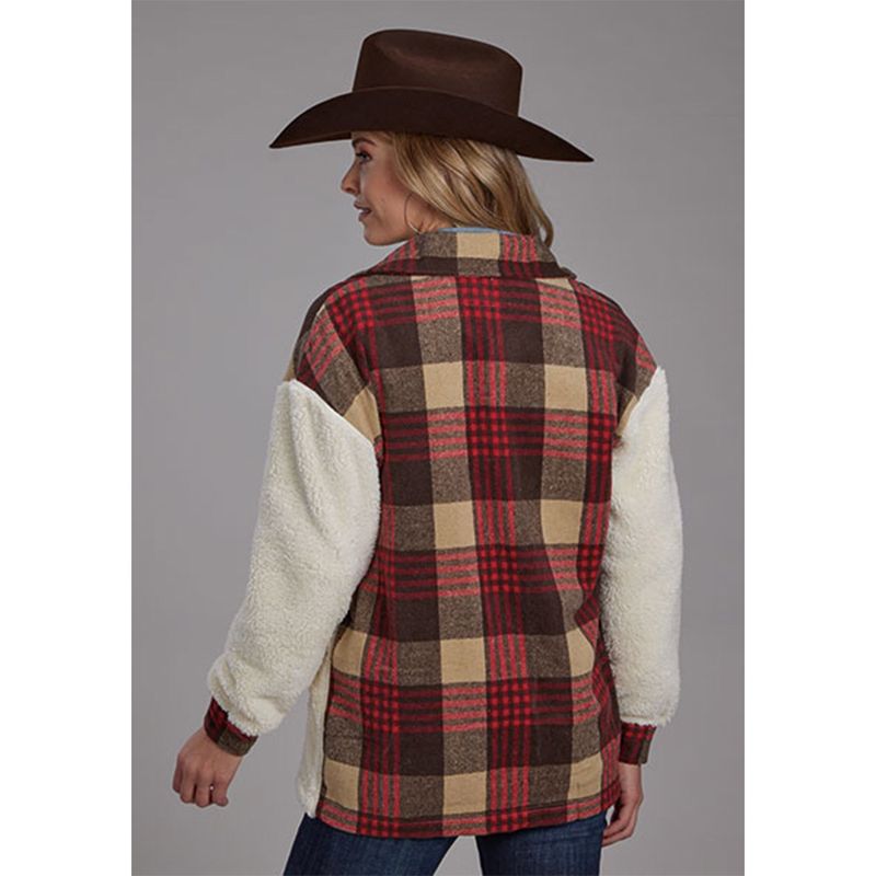 Roper Women's Cream Fleece W/Brown Plaid Polar Fleece Shirt Jacket