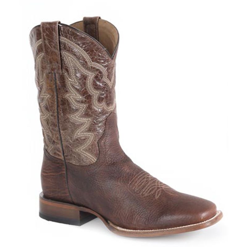 Stetson Men&#39;s Logan Brown Bison Square Toe Boots 4109