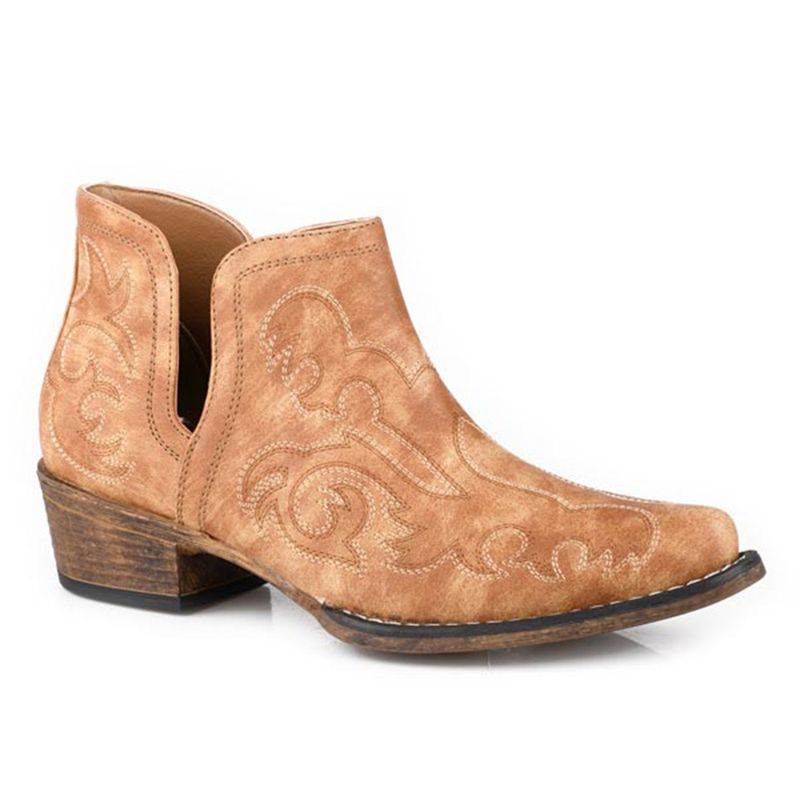 Roper Women&#39;s Ava Tan Faux Leather Western Stitch Ankle Boot