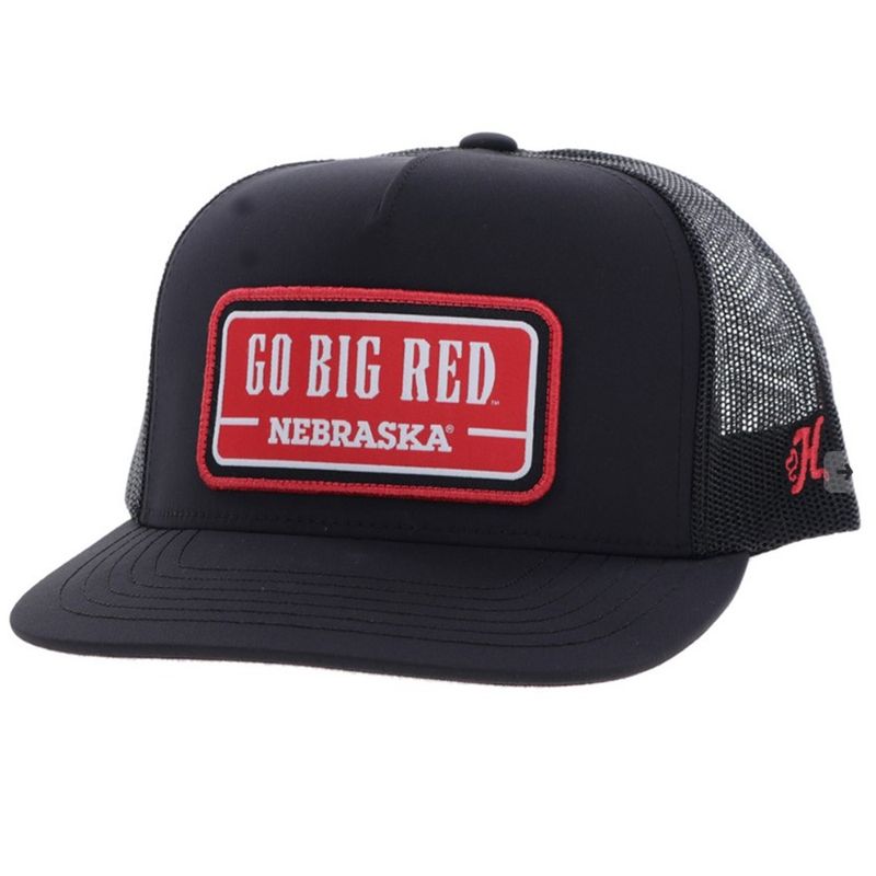 Hooey Nebraska Black 5 Panel Trucker Cap w/Black/Red Patch 7405T-BK