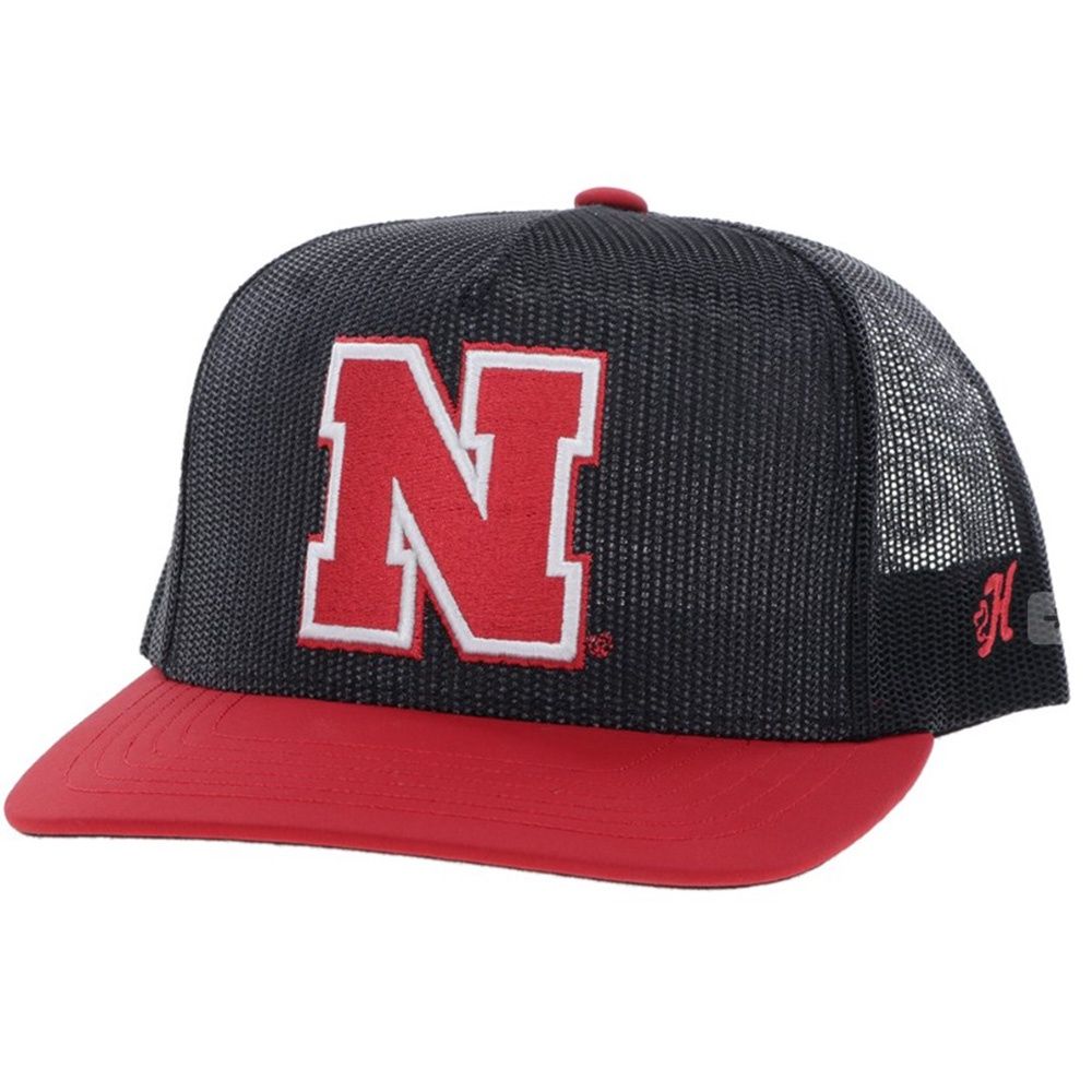 Hooey Nebraska/Red 5 Panel Trucker Cap with N Embroidery 7406T-BK