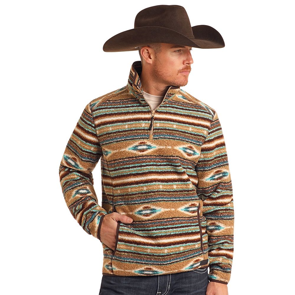 Rock &amp; Roll Denim Printed Berber Stripe Pullover, Size: Small