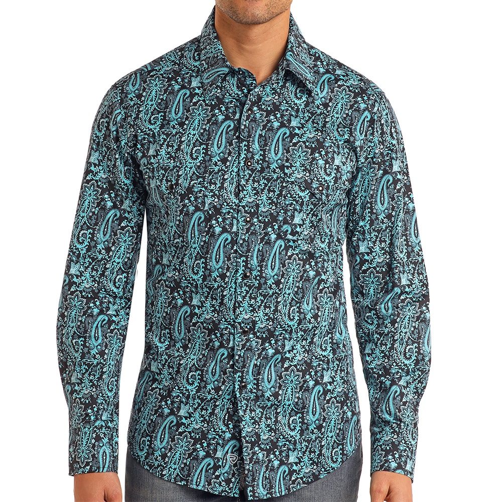 Rock &amp; Roll Denim Men&#39;s Peacock Paisley Print Shirt, Size: Medium