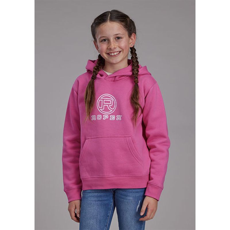 Roper Girl&#39;s Cotton/Poly Pink Pullover Hoodie Sweatshirt