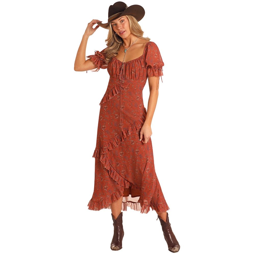 Rock &amp; Roll Denim Women&#39;s Rust Ruffled Dress