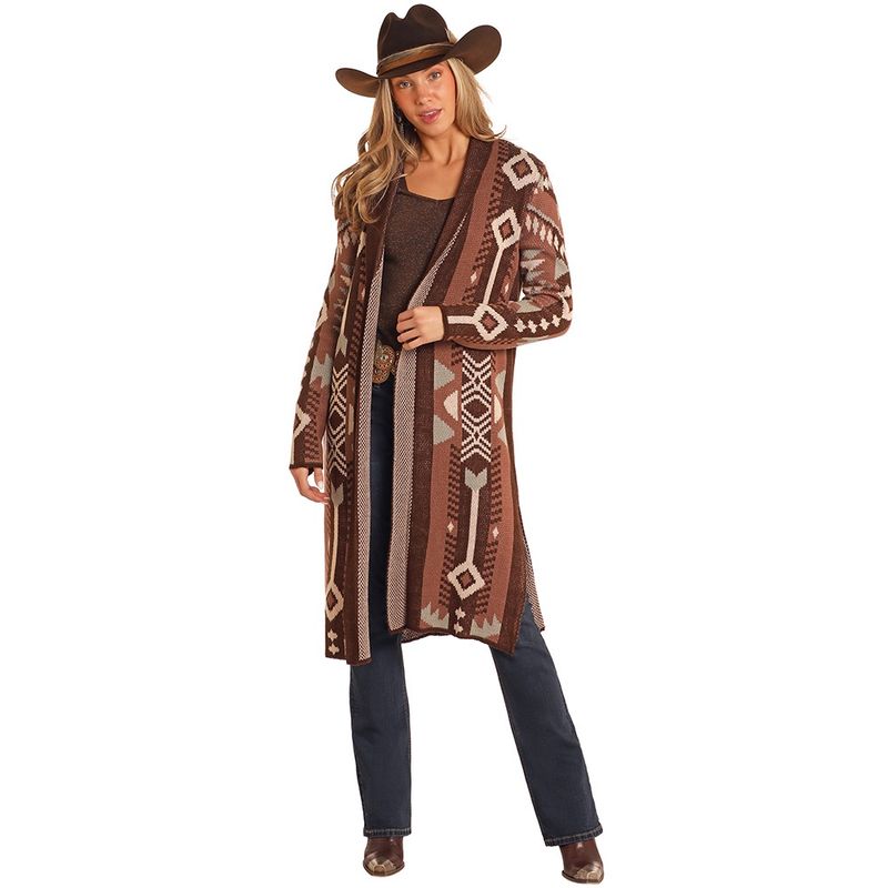 Rock &amp; Roll Women&#39;s Denim Brown Aztec Duster