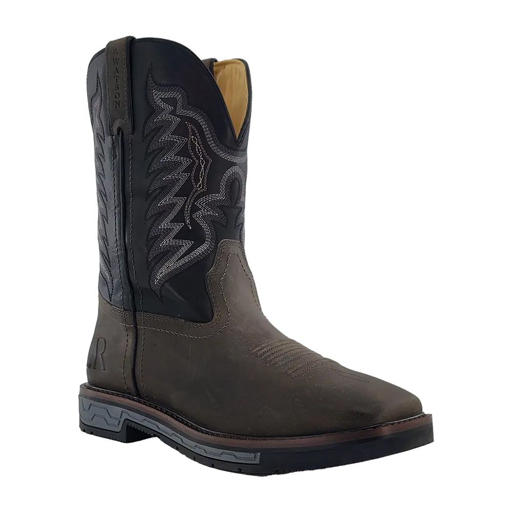 R. Watson Men&#39;s Cowhide Wide Square Vintage Steel Work Boots RW1801