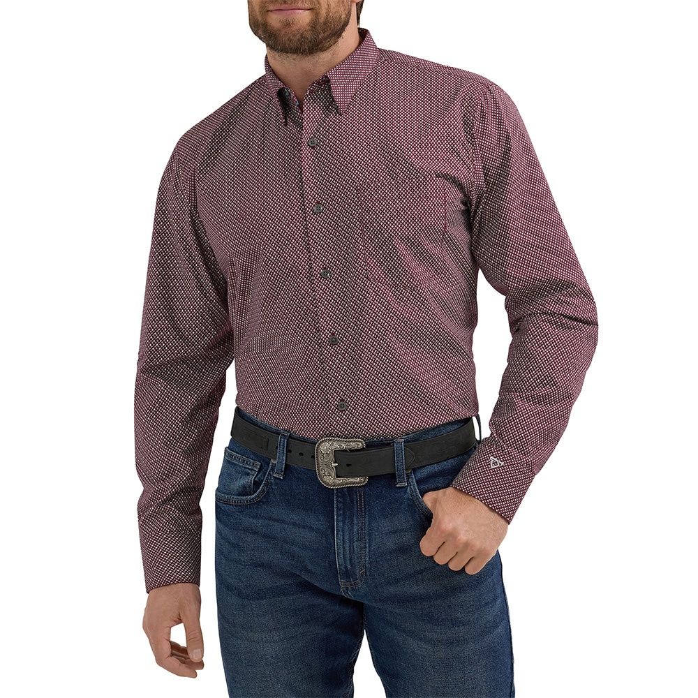 Wrangler Cody Johnson One Pocket Button Down Shirt Burgundy Diamond, Size: Medium
