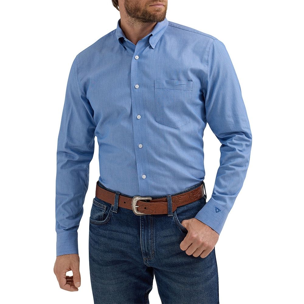 Wrangler Cody Johnson One Pocket Button Down Shirt Blue Diamond, Size: Large