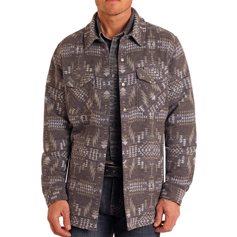 Rock and Roll Denim Men&#39;s Charcoal Aztec Jacquard Shacket