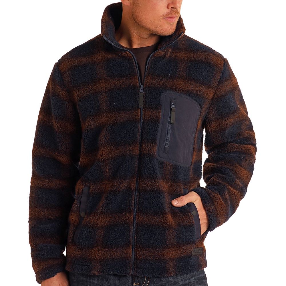 Rock and Roll Denim Men&#39;s Dark Brown Berber Jacquard Plaid Jacket, Size: Small