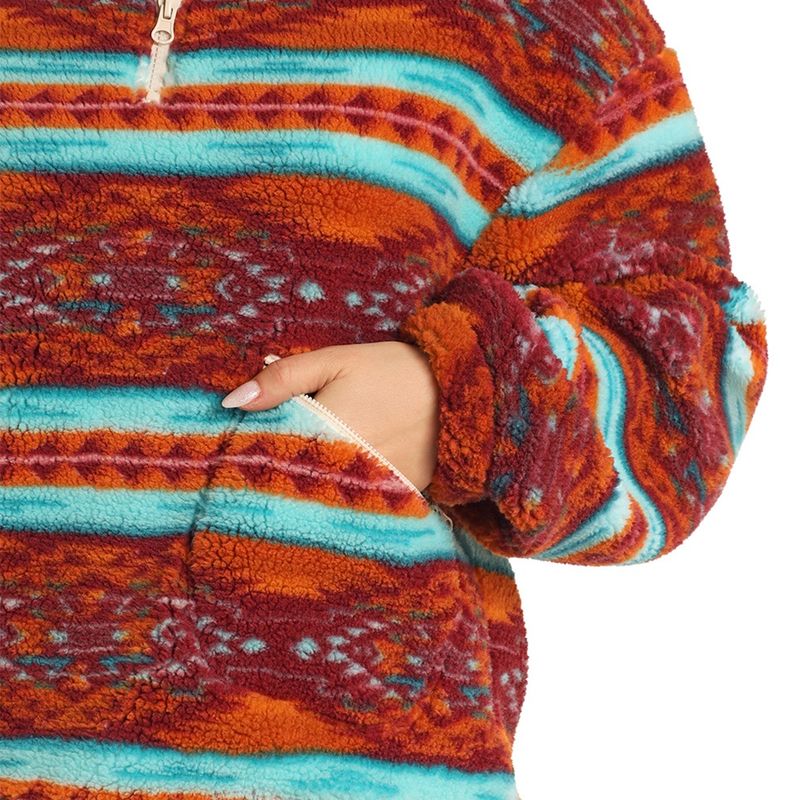Rock and Roll Denim Women's Teal Aztec Print Sherpa 1/4 Zip