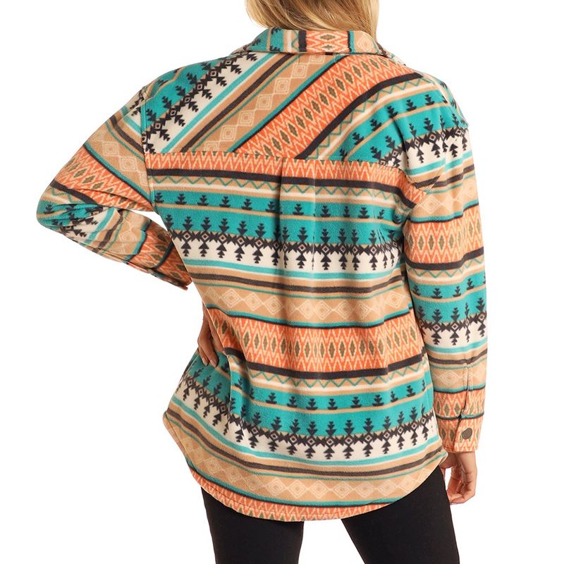 Rock and Roll Denim Turquoise Aztec Fleece Shacket