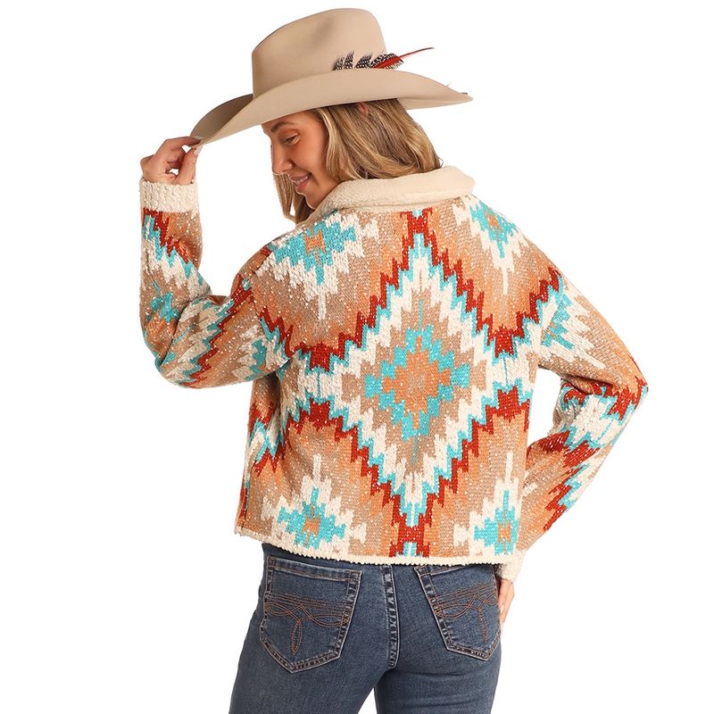 Rock and Roll Denim Turquoise Aztec Sweater Cardigan