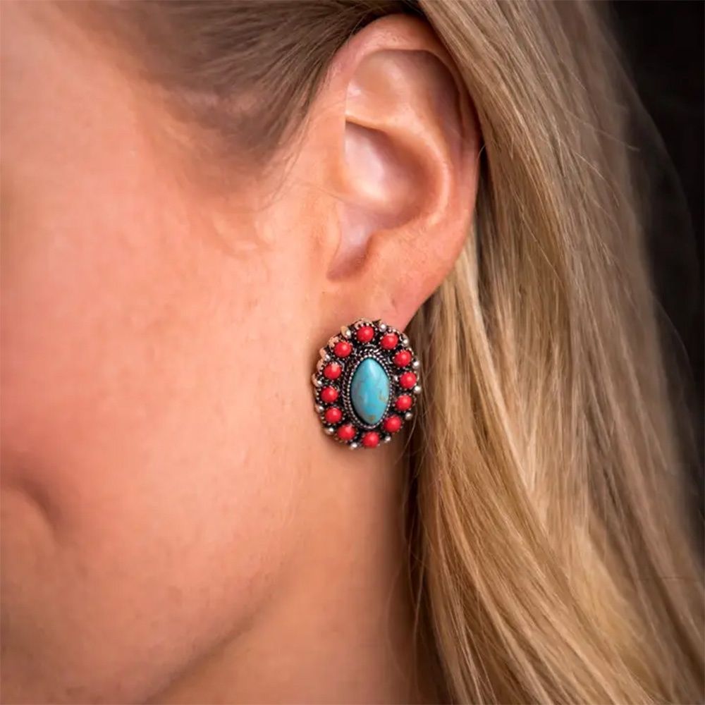 West &amp; Co Elongated Turquoise and Red Post Earring