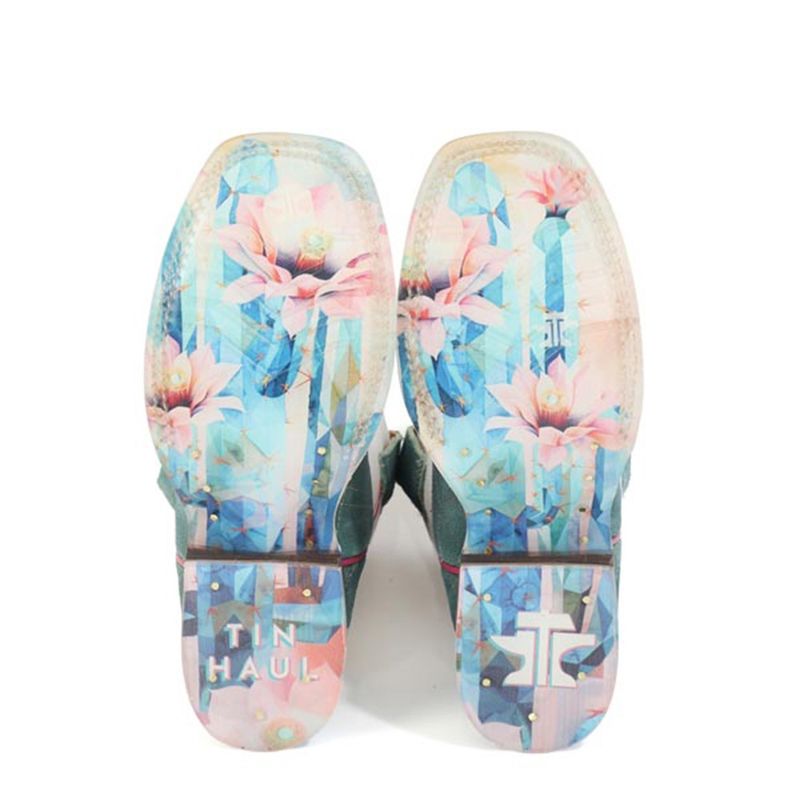 Tin Haul Girls Diamond Girl Cactus Rose Sole Turquoise Suede Boots
