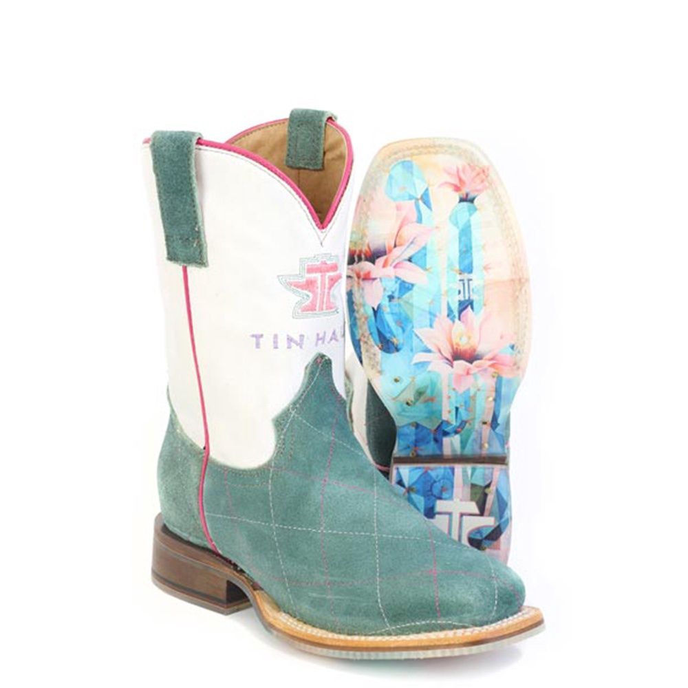 Tin Haul Girls Diamond Girl Cactus Rose Sole Turquoise Suede Boots, Size: 13