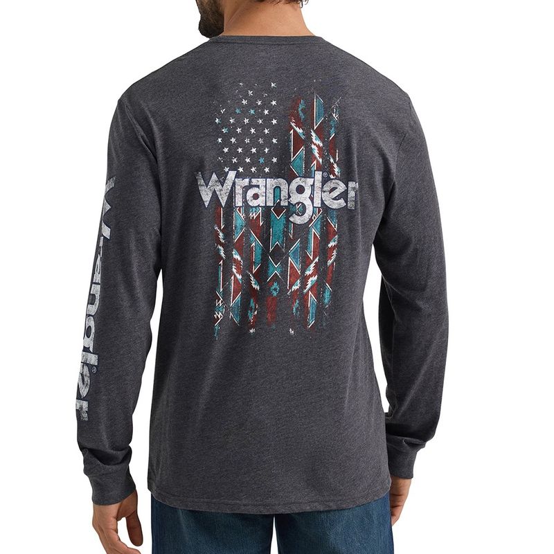 Wrangler Men's Caviar Heather Americana Graphic Long Sleeve T-Shirt
