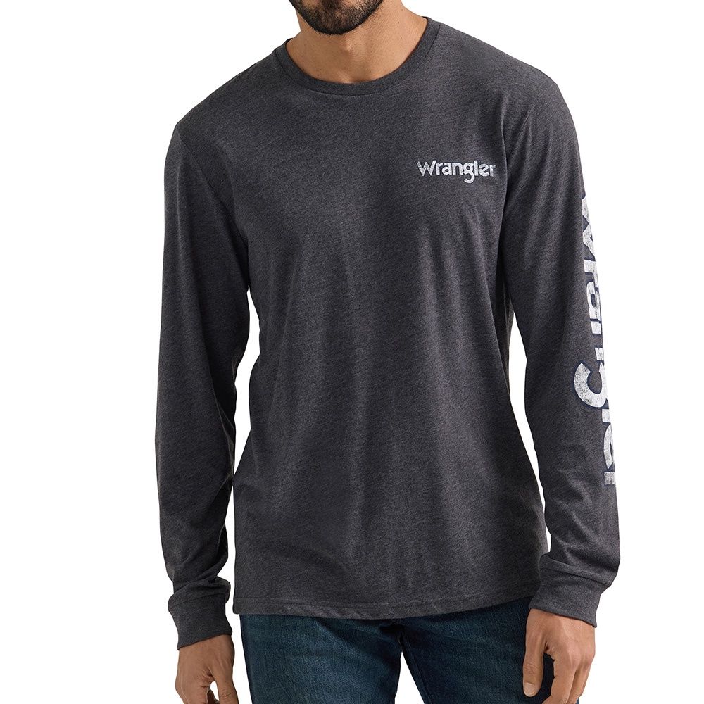Wrangler Men&#39;s Caviar Heather Americana Graphic Long Sleeve T-Shirt