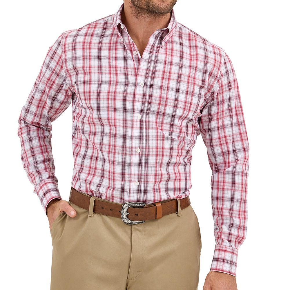 Wrangler Men&#39;s Red/Maroon Plaid Riata Shirt – Classic Style &amp; Comfort