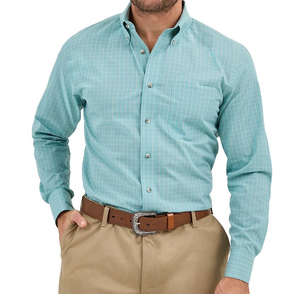 Wrangler Men&#39;s Aqua Plaid Riata Shirt – Classic Style &amp; Comfort