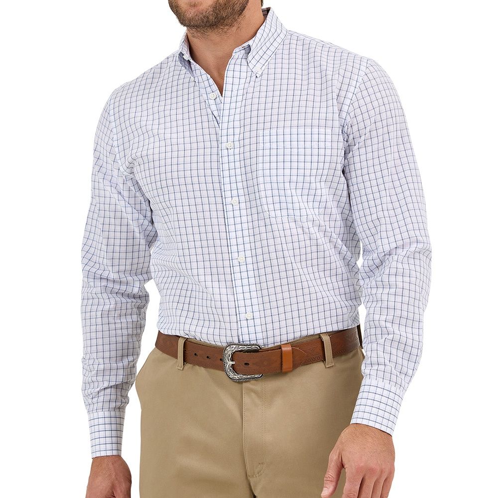 Wrangler Men&#39;s White/Blue Plaid Riata Shirt – Classic Style &amp; Comfort
