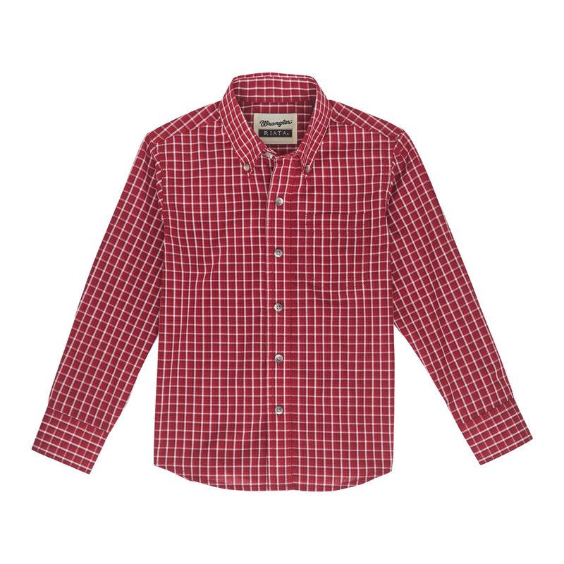 Wrangler Boy&#39;s Riata Red Plaid Long Sleeve Shirt