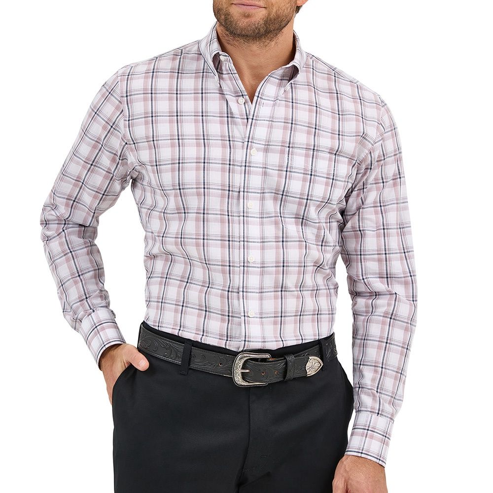 Wrangler Men&#39;s Riata Wine Plaid L/S Shirt, Size: Medium