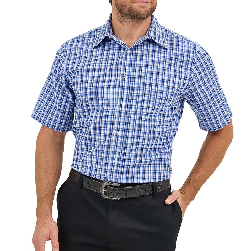 Wrangler Men's Riata Short Sleeve Blue Plaid Shirt