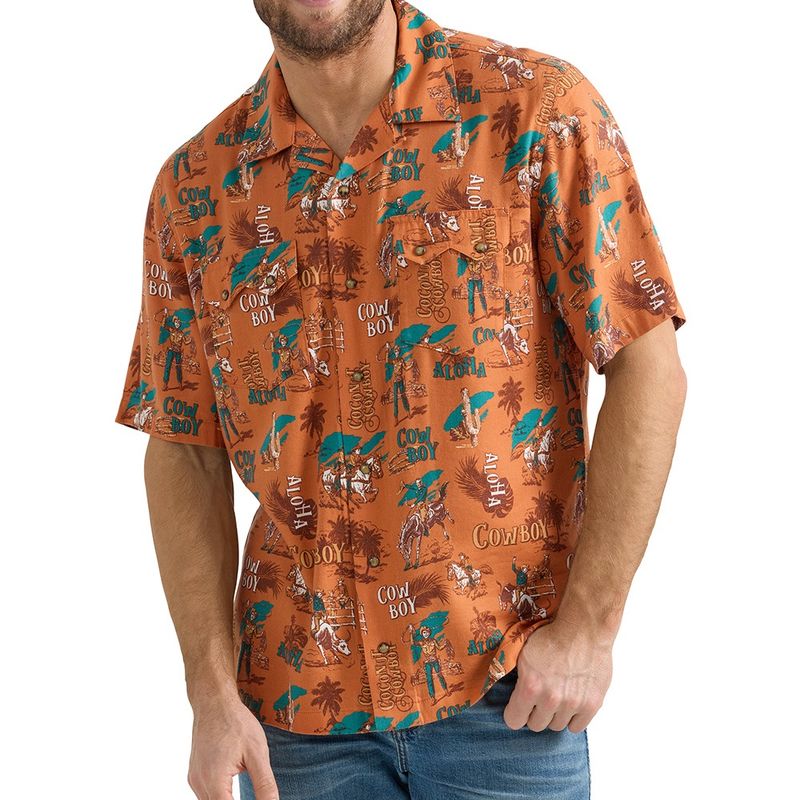 Wrangler Men's Coconut Cowboy Aloha Orange Snap Front Shirt