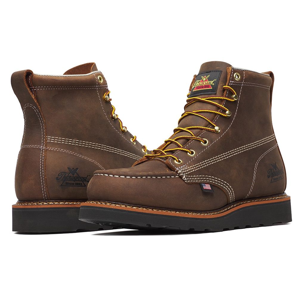 Thorogood American Heritage 6&quot; Crazy Horse Black Heel Moc Toe Maxwear Wedge