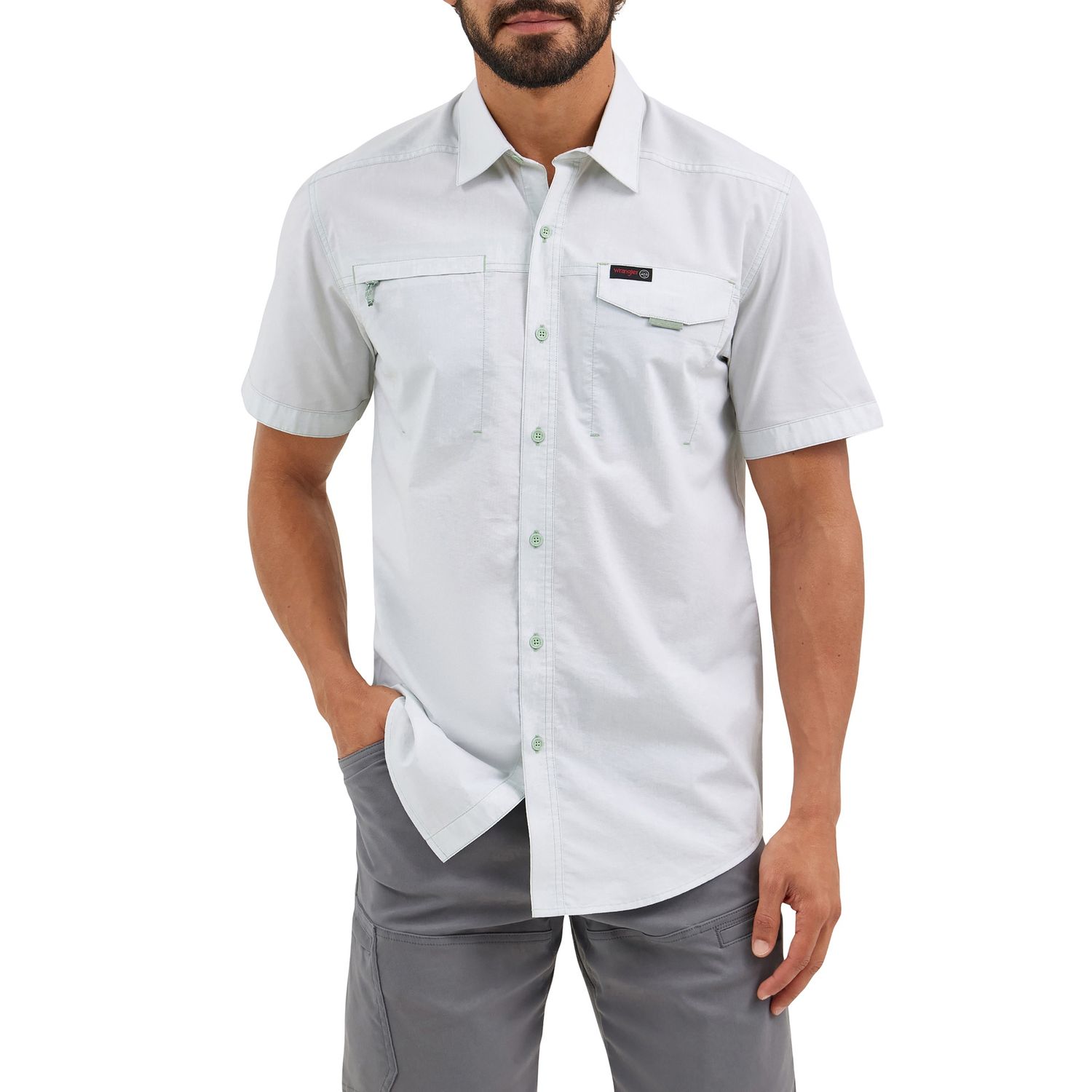 Wrangler Men&#39;s ATG™ Cedar Zip Pocket Shirt – Silt Green, Size: Medium