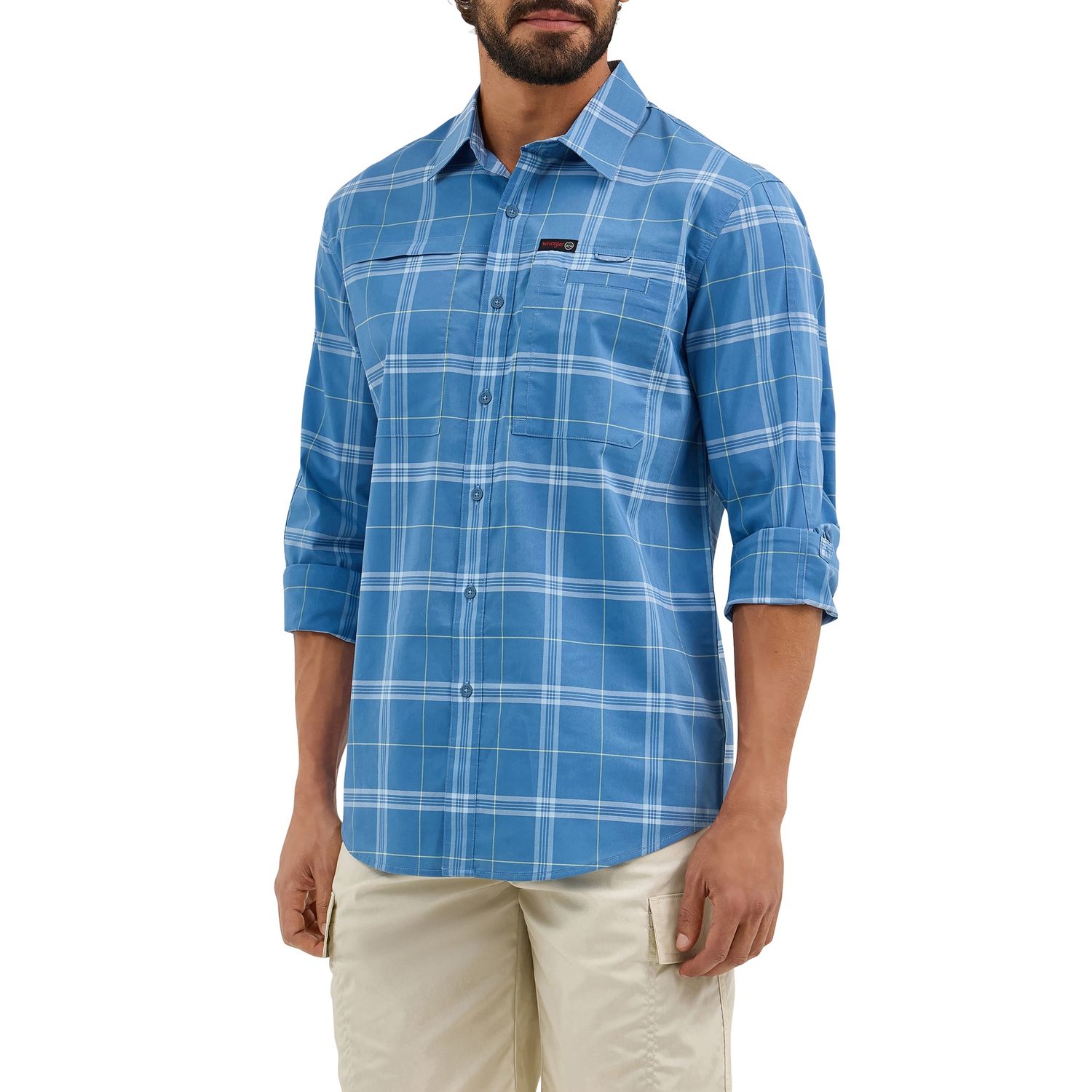 Wrangler Men&#39;s ATG™ Hike to Fish Plaid Shirt - Blue, Size: Medium