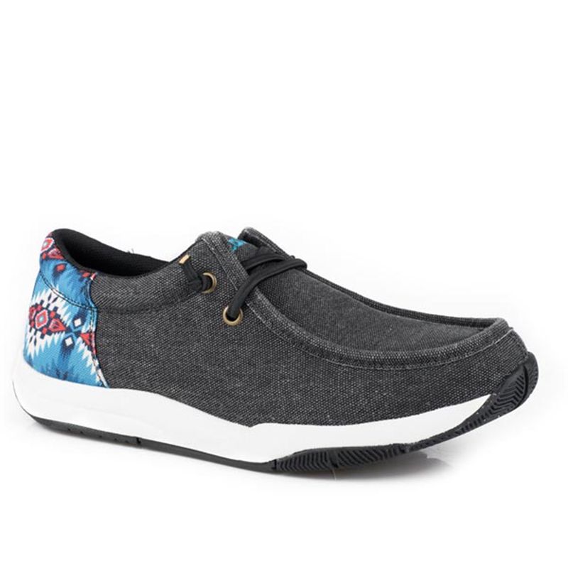 Roper Women&#39;s Black Canvas Vamp Aztec Heel 3508