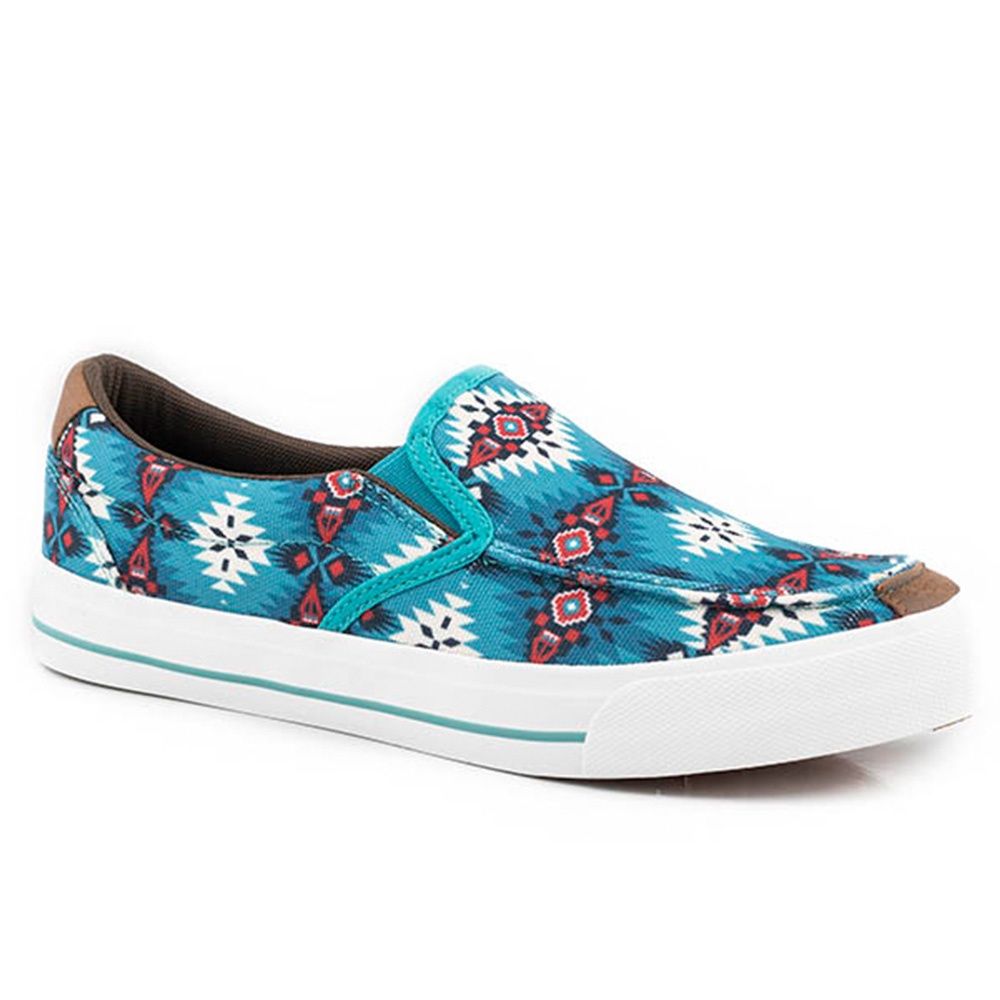 Roper Women&#39;s Angel Fire Slip-On Blue Aztec Canvas 3874
