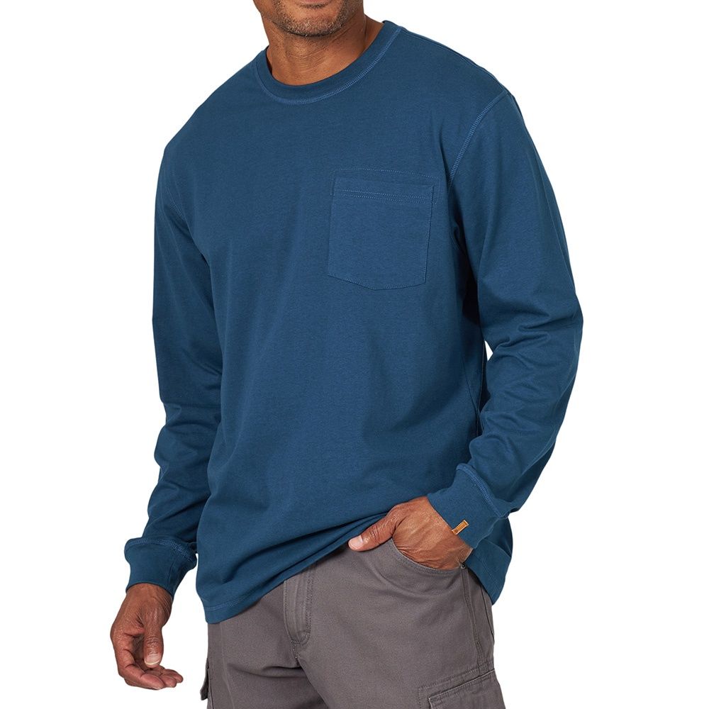 Wrangler Men&#39;s Riggs Workwear Long Sleeve Oxford Blue 1 Pocket T-Shirt