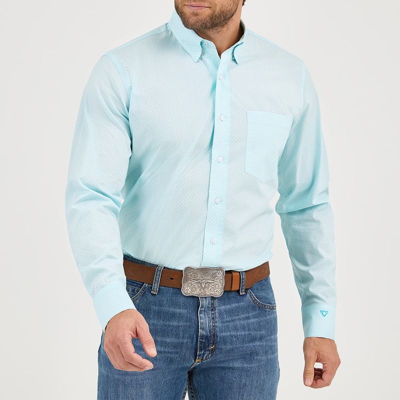 Wrangler Men&#39;s Cody Johnson One Pocket Button Down Shirt - Aqua Bursts