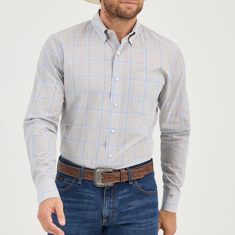 Wrangler Men&#39;s Cody Johnson One Pocket Button Down Shirt - Gray Contrast Check
