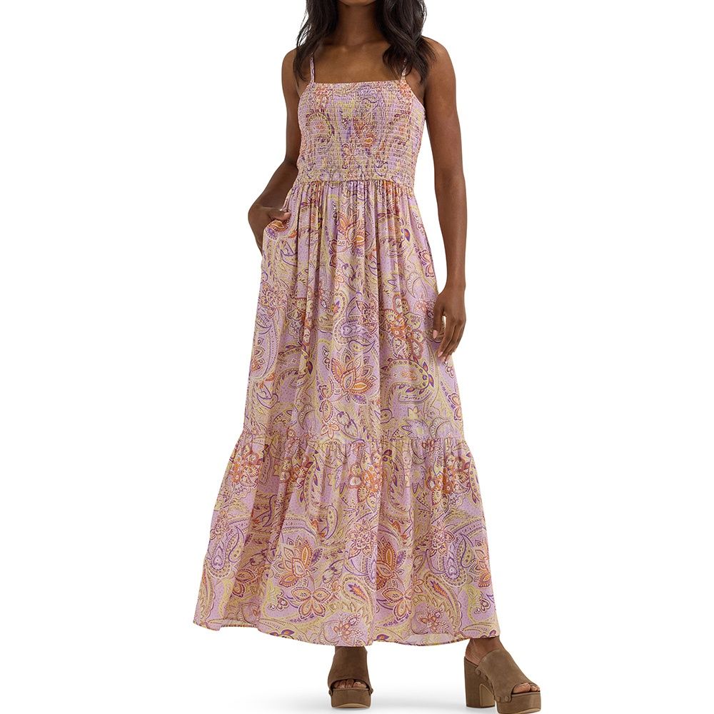 Wrangler Women&#39;s Smocked Bodice Maxi Dress – Pastel Paisley