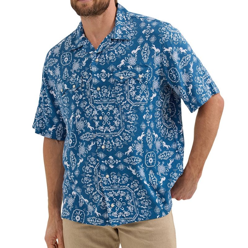 Wrangler Men&#39;s Coconut Cowboy Short Sleeve Shirt - Blue