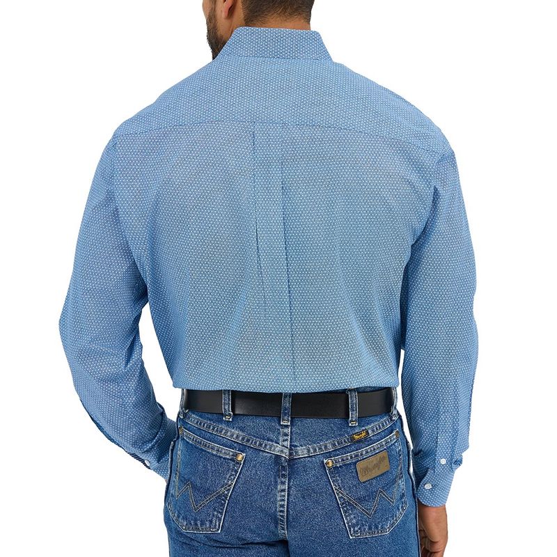 Wrangler Men's George Strait One Pocket Long Sleeve Button Down Shirt – Dusty Blue Microdot