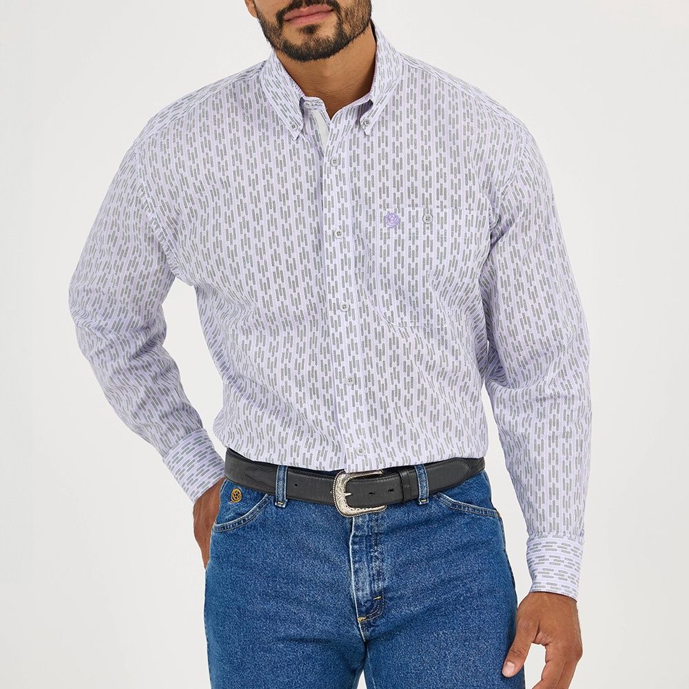Wrangler Men&#39;s George Strait Long Sleeve Button Down One Pocket Shirt - Violet Lift