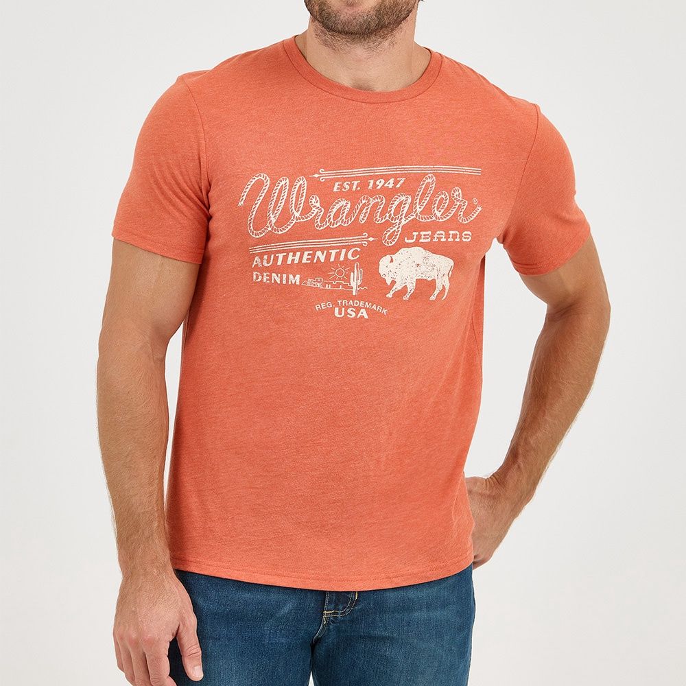 Wrangler Men&#39;s Rope Emblem Graphic T-Shirt – Sienna Bison