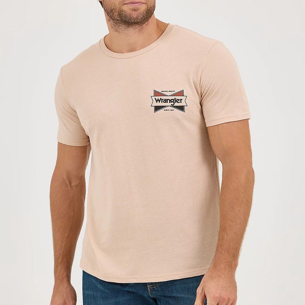Wrangler Men&#39;s Back Graphic T-Shirt – Logo Tan