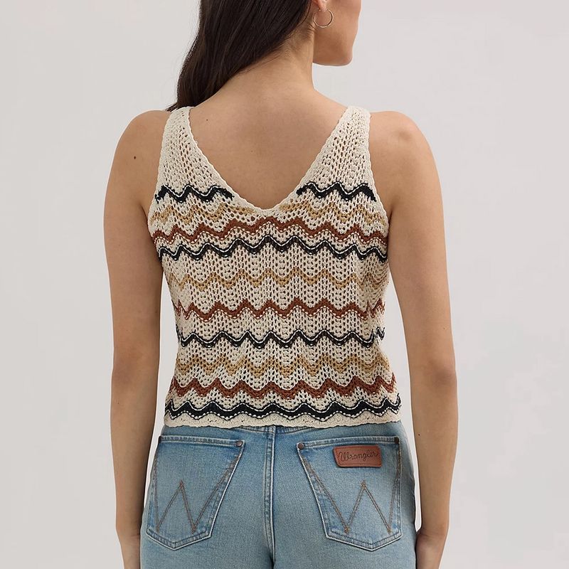 Wrangler Women's Crochet Sweater Tank - Chevron White