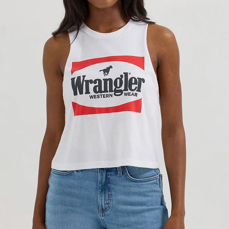 Wrangler Women&#39;s Festival Crop Graphic Tank – White Block