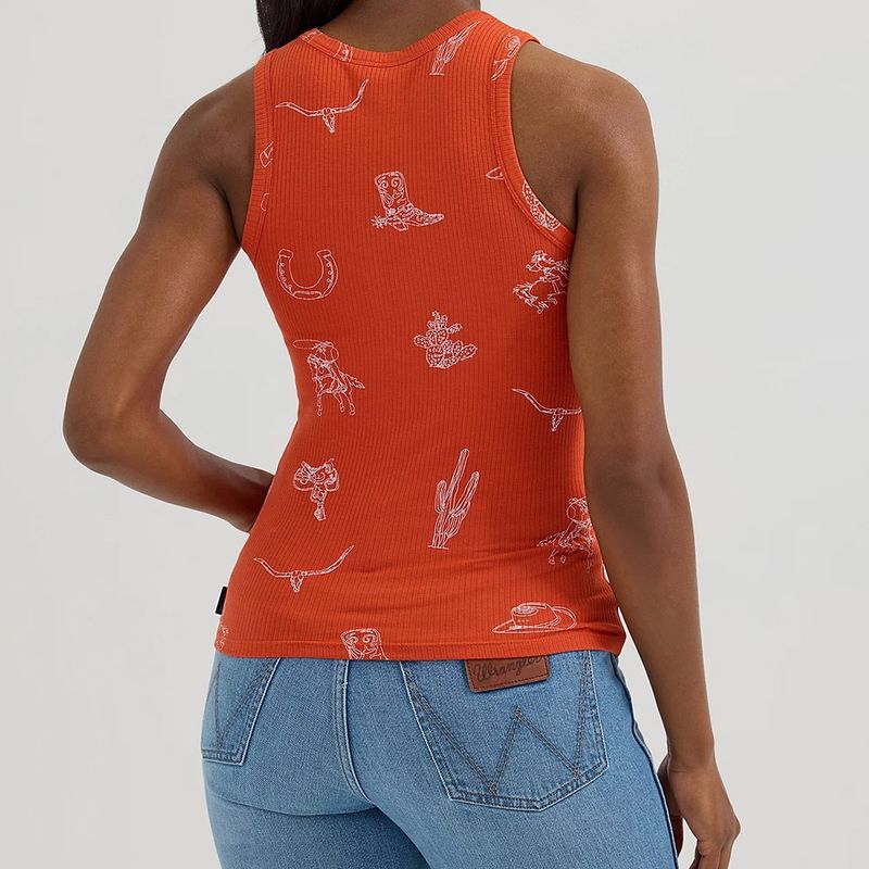 Wrangler Women’s Printed Slim Goddess Tank – Red Icon
