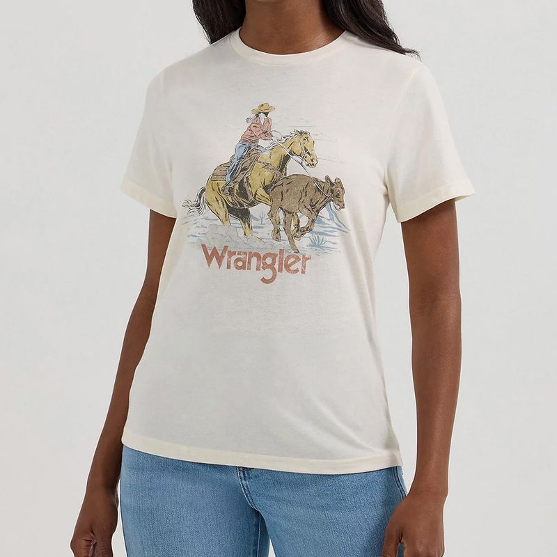 Wrangler Women’s Logo Cowboy Regular Fit Tee – White Heather