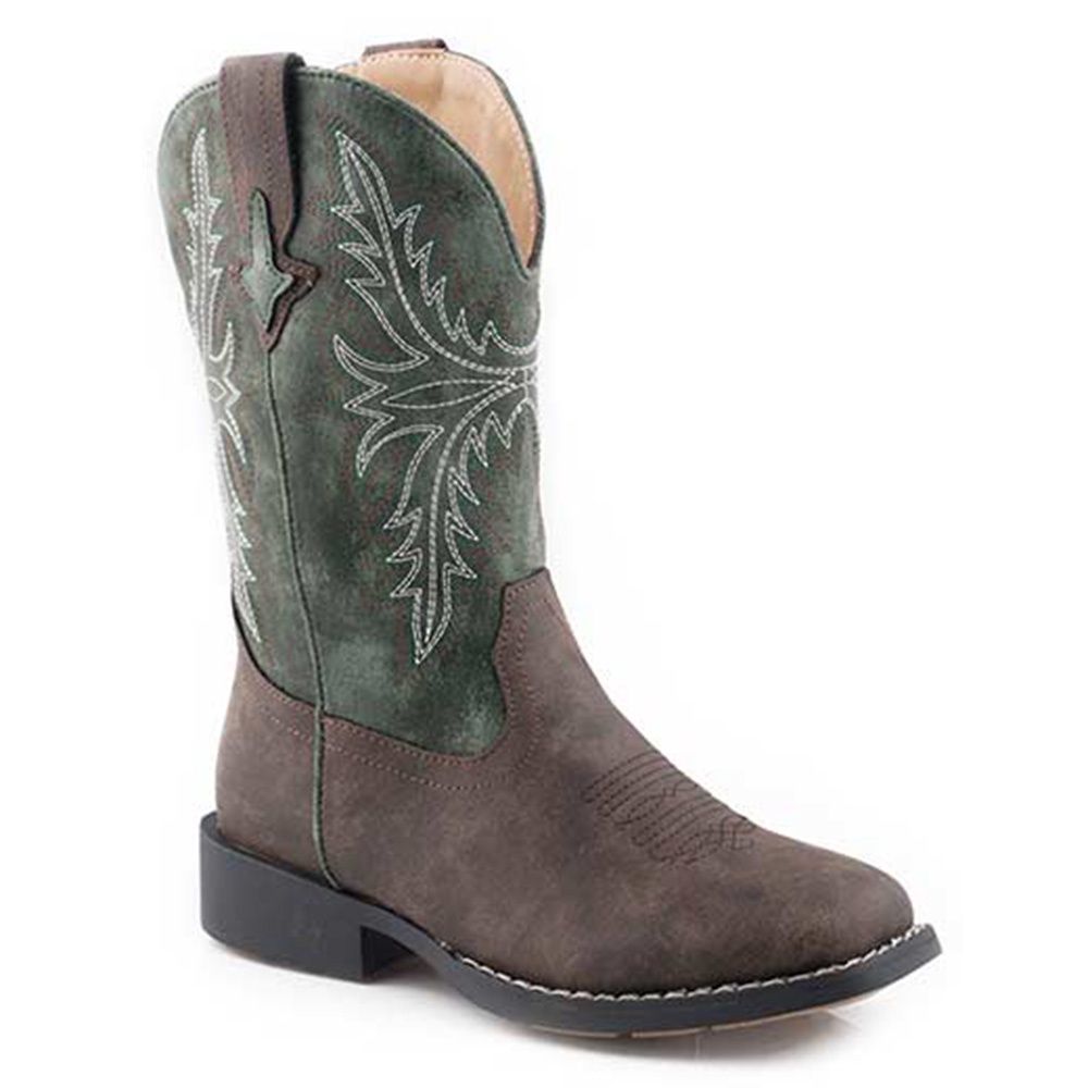Roper Little Kid&#39;s Jed Faux Brown &amp; Green Shaft Boots - 2991