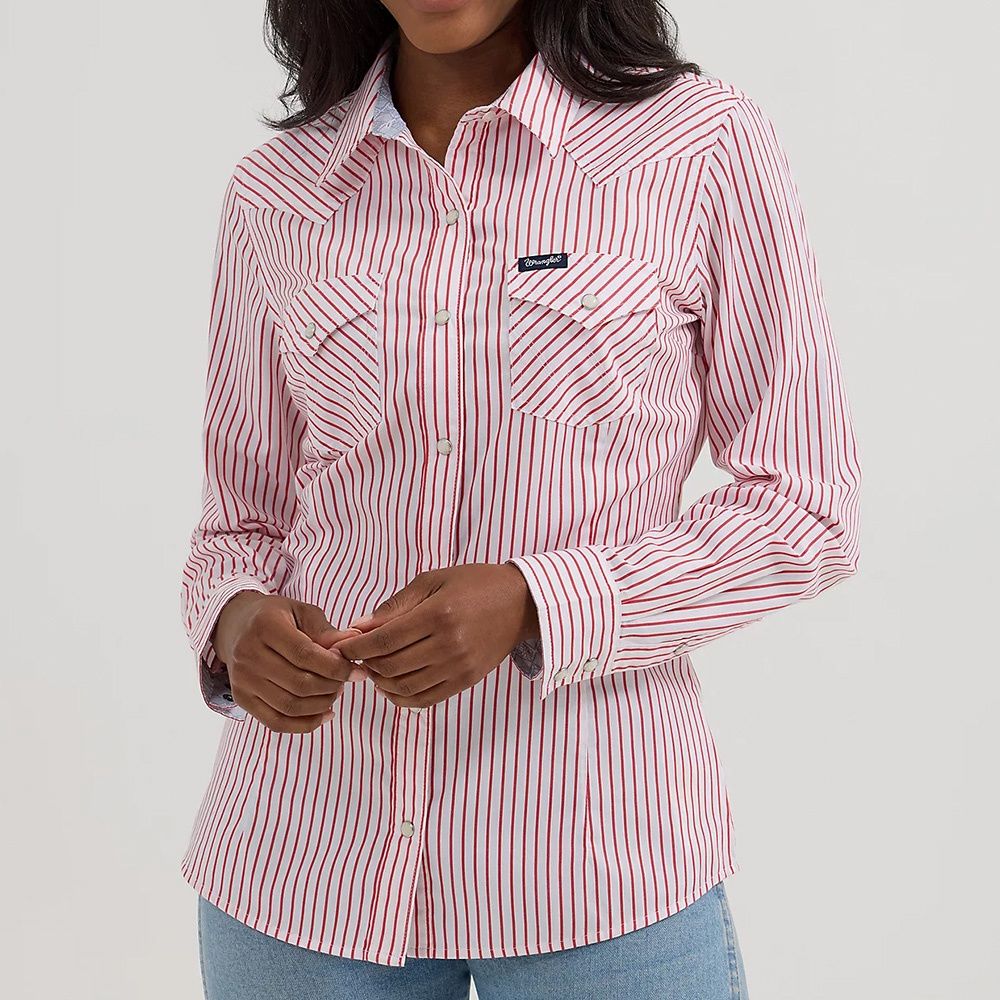 Wrangler Women’s All Occasion Western Snap Shirt – Red Stripe